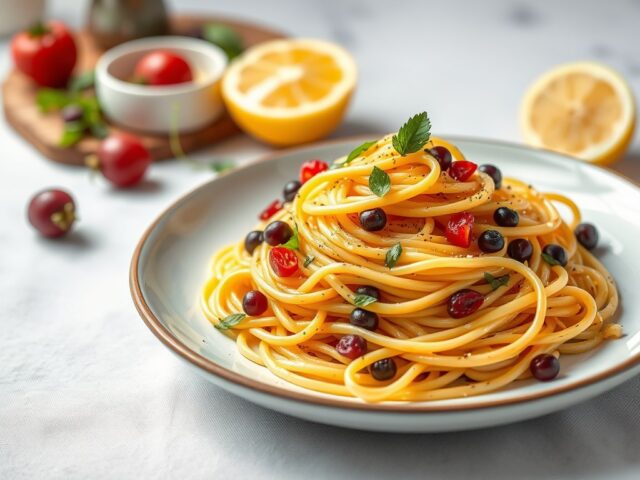 Spaghetti met zeevruchten — AI-gegenereerde illustratie