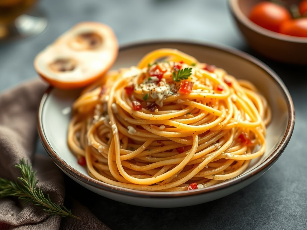 Spaghetti met Zeevruchten, AI-gegenereerde illustratie