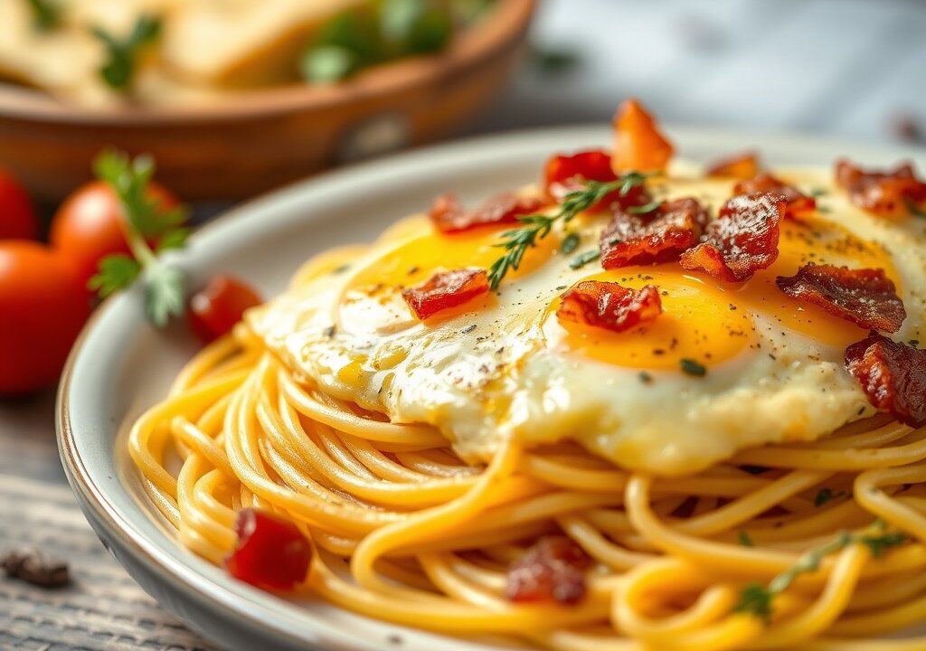 Spaghetti omelet, AI-gegenereerde illustratie