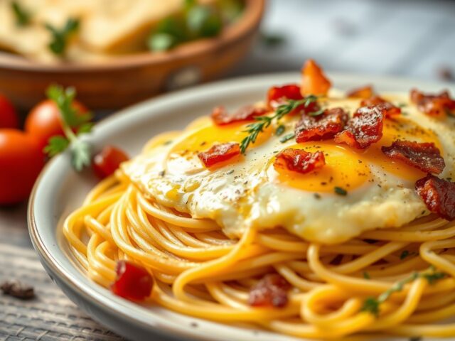 Spaghetti omelet — AI-gegenereerde illustratie