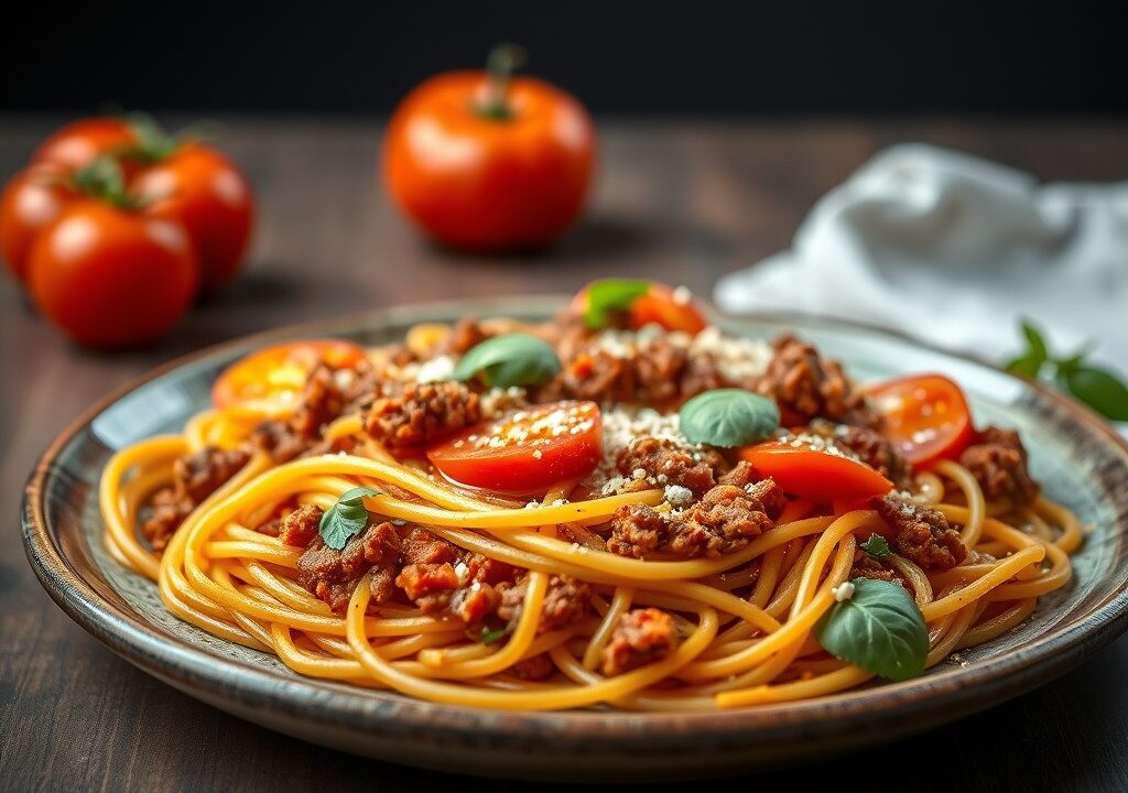 Spaghetti pizza — AI-gegenereerde illustratie