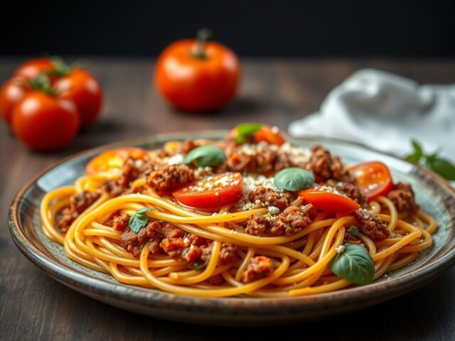 Spaghetti pizza — AI-gegenereerde illustratie