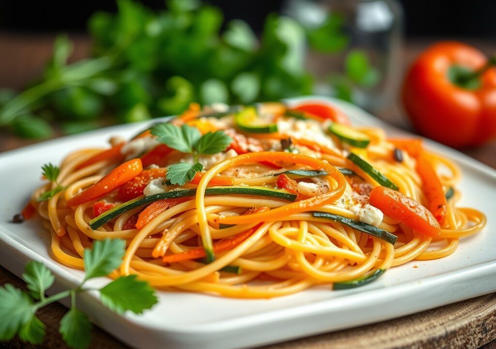 Spaghettipizza — AI-gegenereerde illustratie