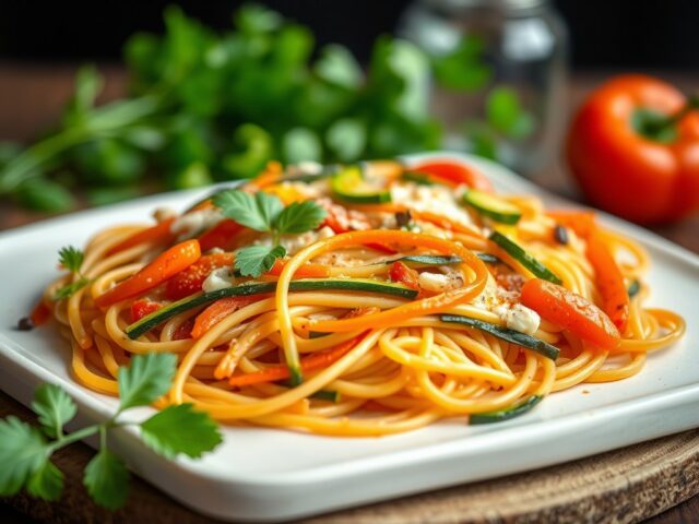 Spaghettipizza — AI-gegenereerde illustratie