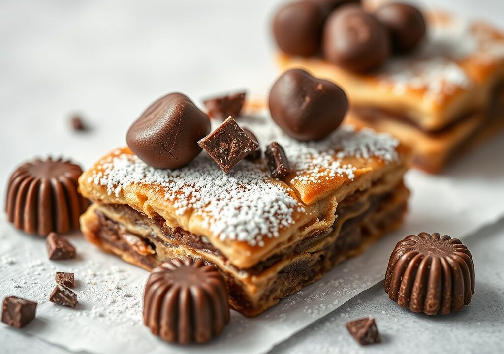 Speculaasbrokken met chocoladestukjes, AI-gegenereerde illustratie