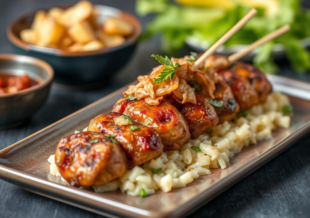 Speklapjes van de bbq met Hollandse huzarensalade — AI-gegenereerde illustratie