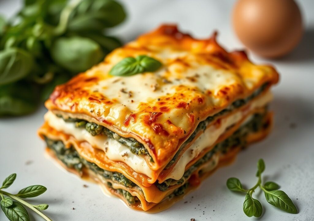 Spinazie – Artisjokken Lasagna (Vegetarisch), AI-gegenereerde illustratie