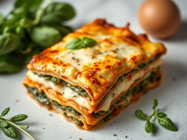 Spinazie – Artisjokken Lasagna (Vegetarisch) — AI-gegenereerde illustratie