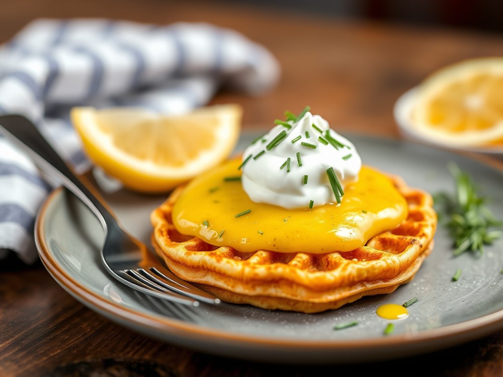Spinazieslaatje op currywafeltje, AI-gegenereerde illustratie