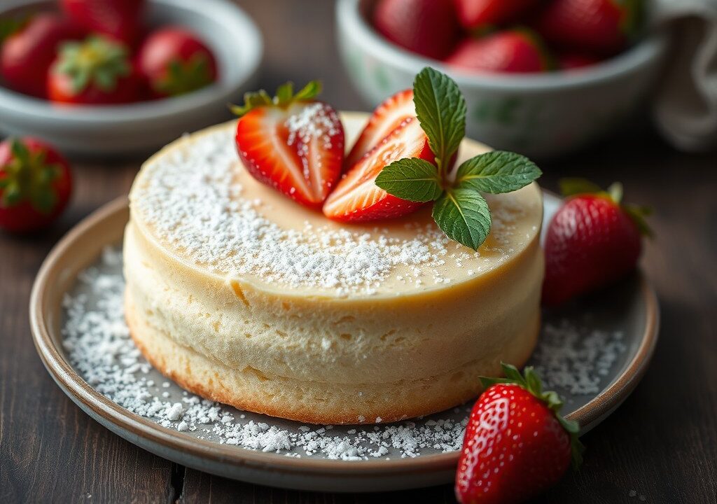 Spongecake met aardbeien, AI-gegenereerde illustratie
