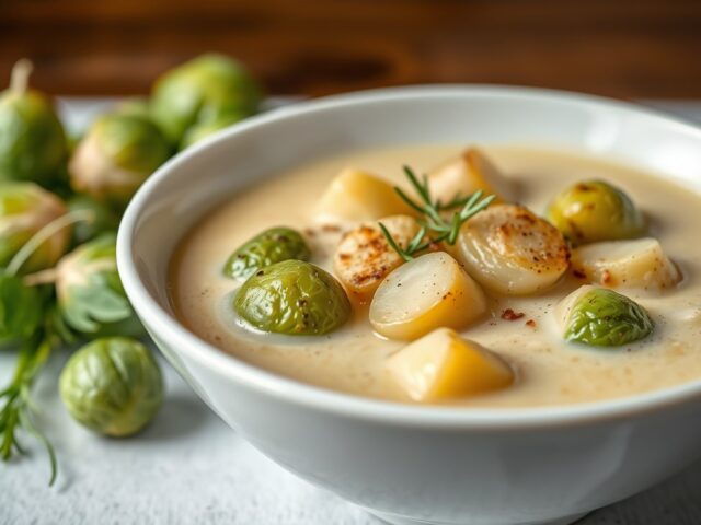 Spruitjessoep met aardappelen — AI-gegenereerde illustratie