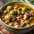 Spruitjessoep met champignons en bonen