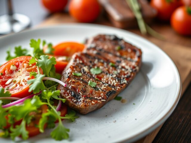 Steak met frisse salade — AI-gegenereerde illustratie