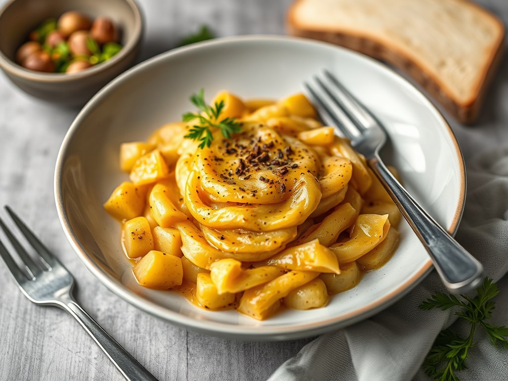 Stoemp met blonde linzen en een vleugje curry, AI-gegenereerde illustratie