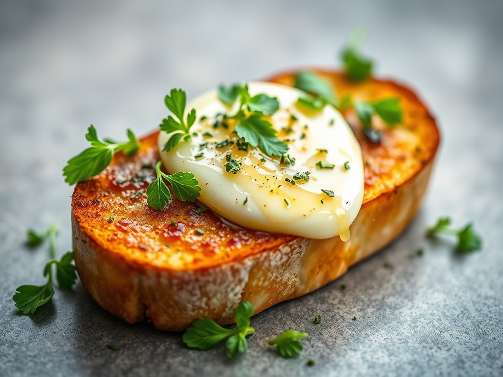 Stokbrood met kruidenboter en kaas, AI-gegenereerde illustratie