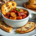 Stoofpot met karbonade en chorizo geserveerd met focaccia