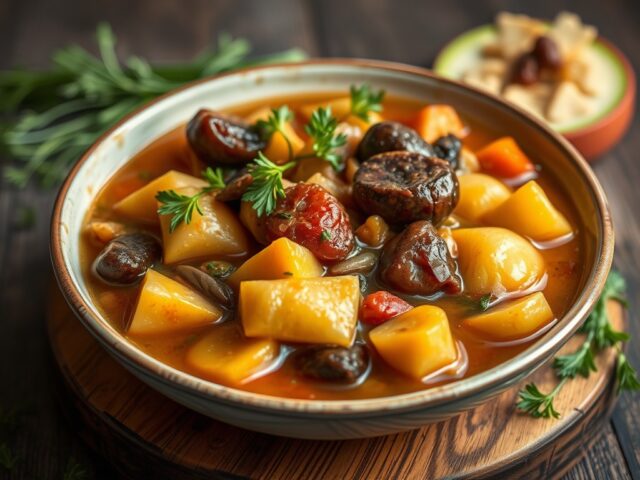 Stoofpot van fazant met droge vruchten en druivensap — AI-gegenereerde illustratie
