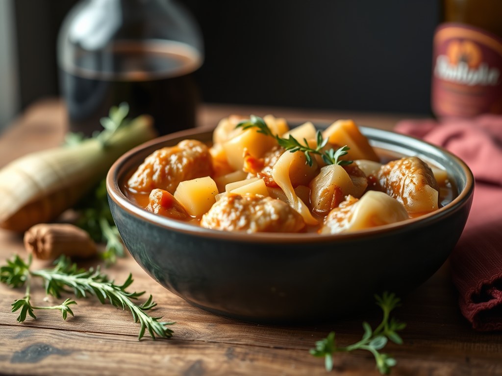Stoofpot van kip en oude Geuze, AI-gegenereerde illustratie