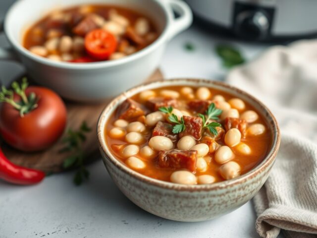 Stoofpot van Witte Bonen met Varkenspoot uit de Slow Cooker — AI-gegenereerde illustratie