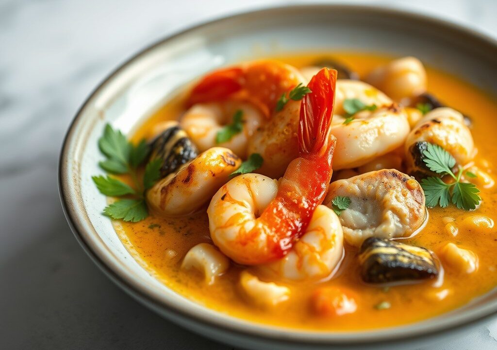 Stoofpotje met Vis en Garnalen uit Brazilie (Moqueca), AI-gegenereerde illustratie