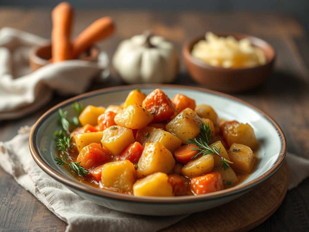 Stoofpotje van aardappel en zeeduivel, AI-gegenereerde illustratie