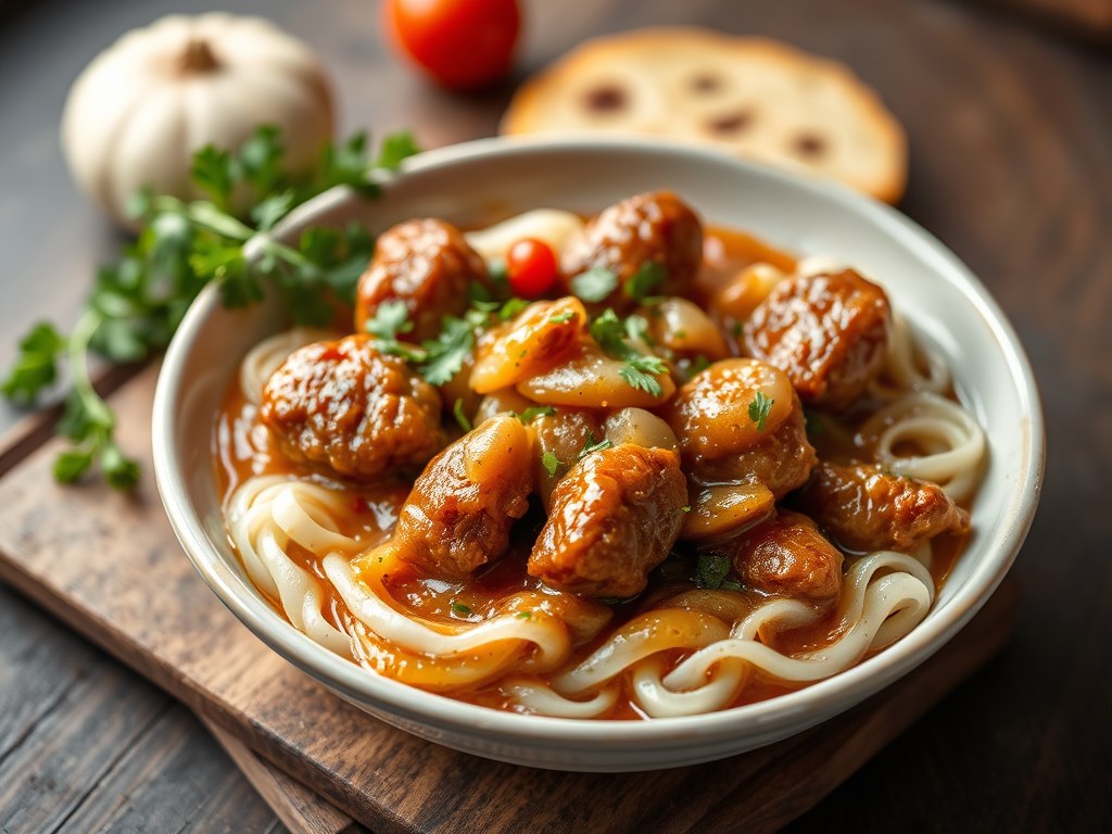 Stoofpotje van filetlapjes en champi’s en…?, AI-gegenereerde illustratie