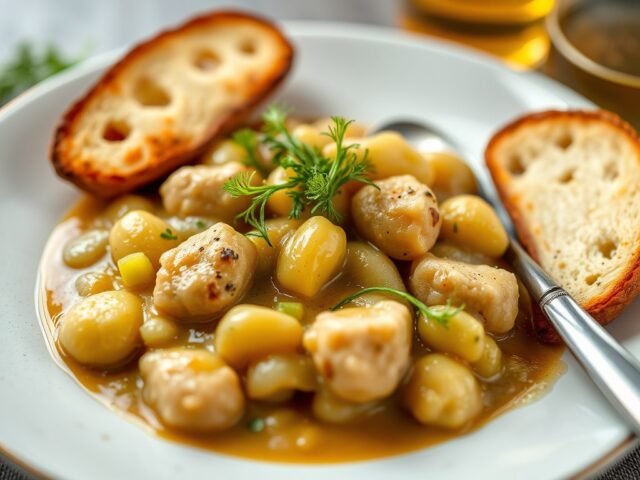Stoofpotje van kreeft met witlof en pastis — AI-gegenereerde illustratie