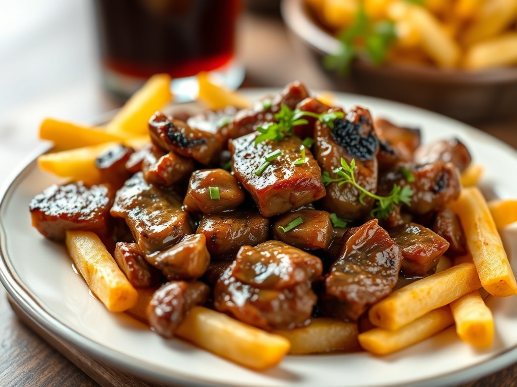 Stoofvlees met frieten, AI-gegenereerde illustratie