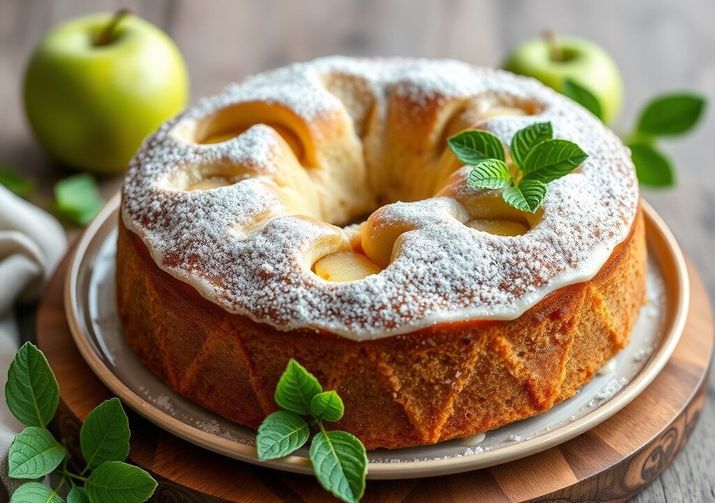 Suikervrije appeltaart met groene stevia — AI-gegenereerde illustratie