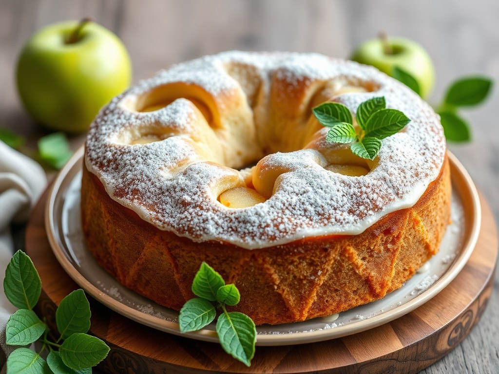 Suikervrije appeltaart met groene stevia, AI-gegenereerde illustratie