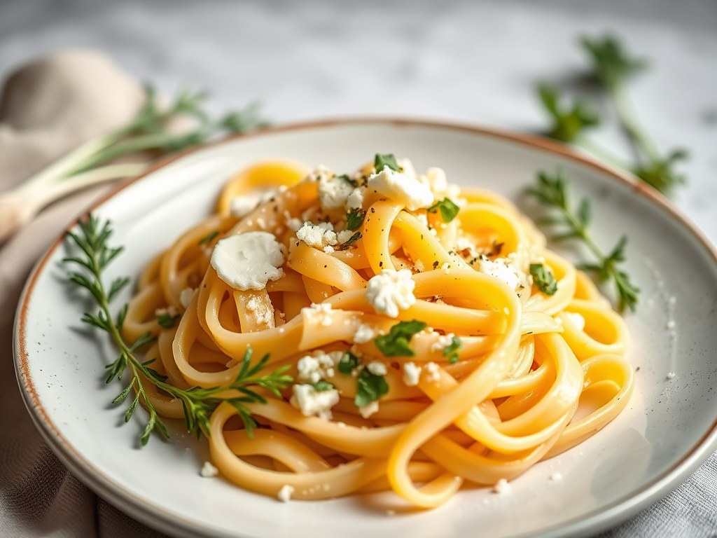 Supersnelle pasta met 3 kazen en venkel, AI-gegenereerde illustratie