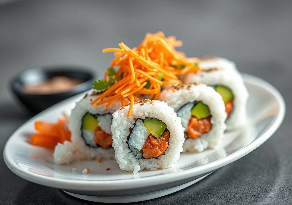 Sushi Maki op een Bordje, AI-gegenereerde illustratie