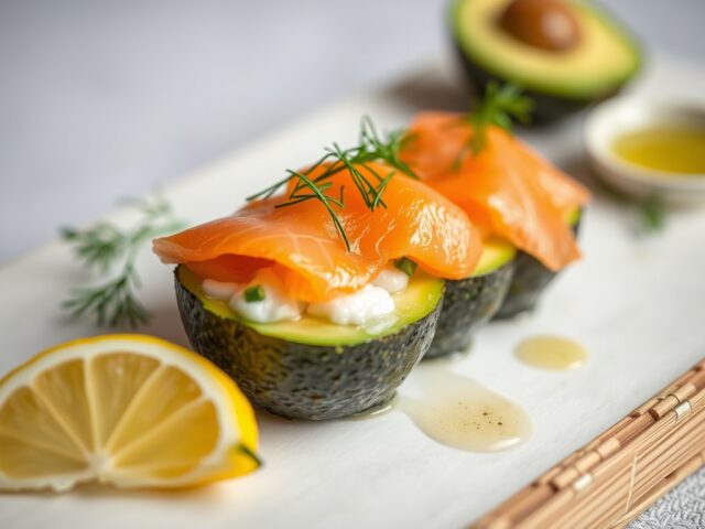Sushiverrine met avocado, zalm en wasabi — AI-gegenereerde illustratie