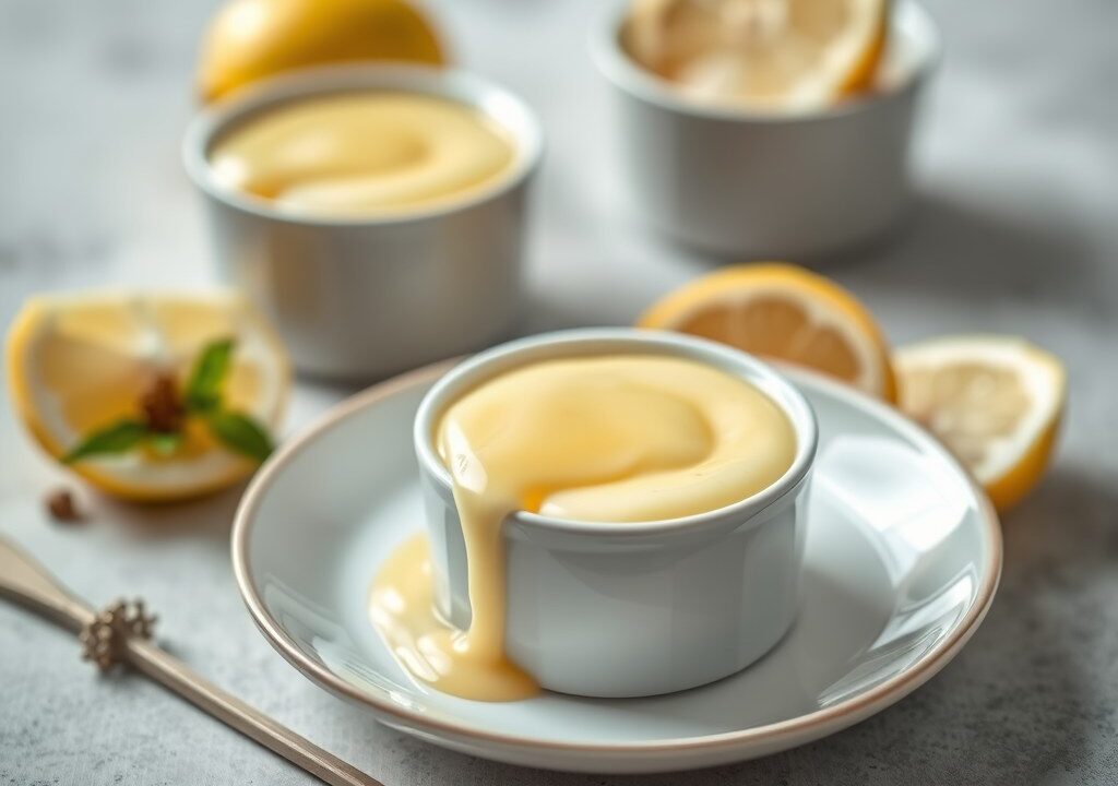 Taaitaaipudding met vanillesaus — AI-gegenereerde illustratie