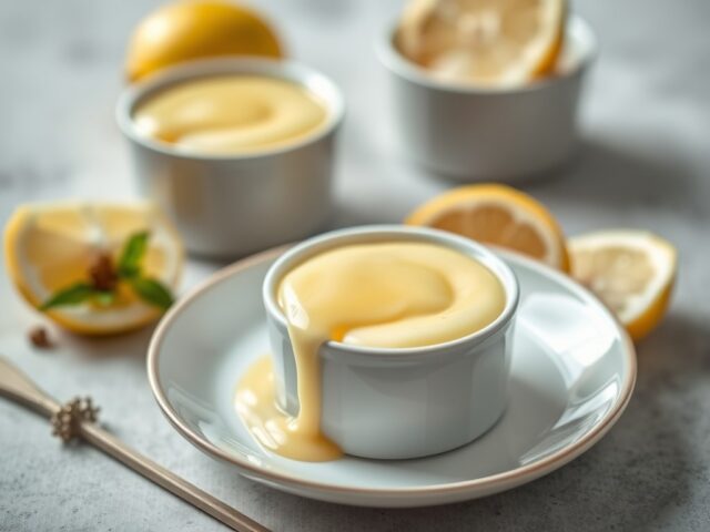 Taaitaaipudding met vanillesaus — AI-gegenereerde illustratie