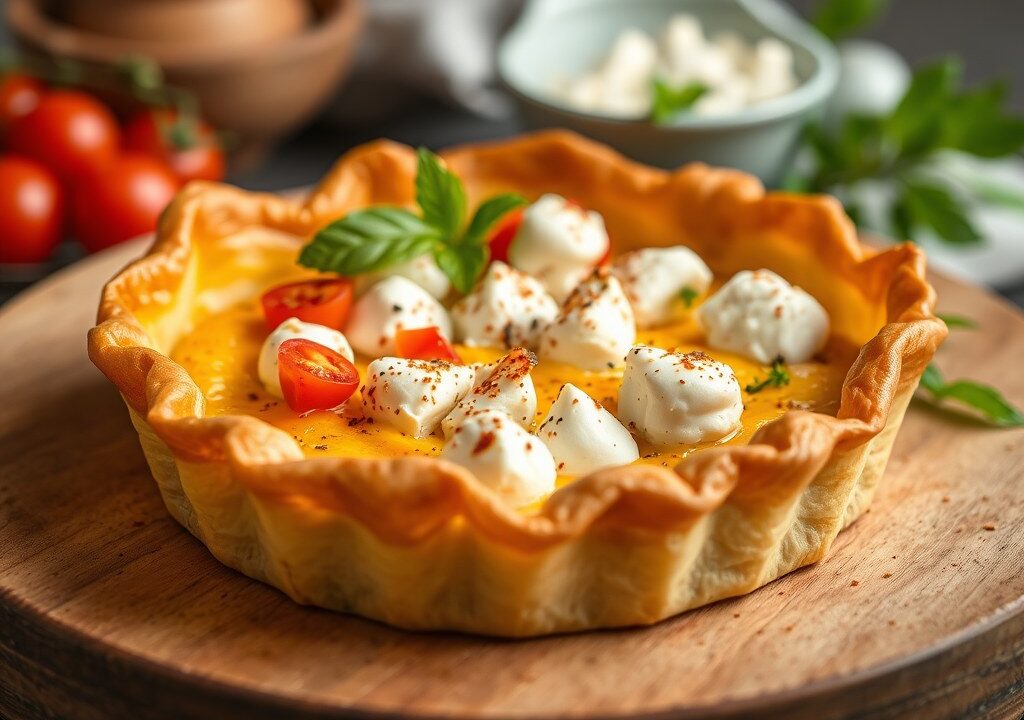 Taartje van Feta-Kaas in phyllo-Deeg — AI-gegenereerde illustratie