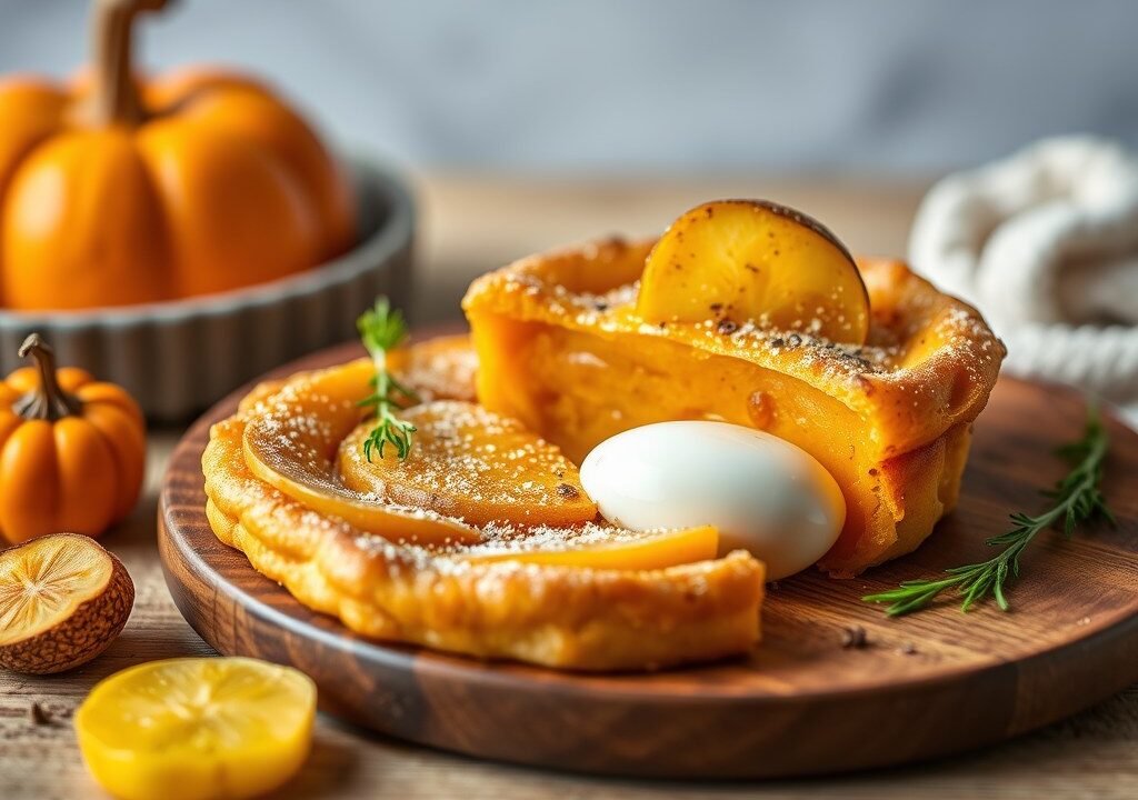 Taartjes van pompoen en aardappel, AI-gegenereerde illustratie
