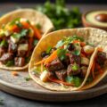 Tacobowls met biefstuk, oude kaas en een frisse salade