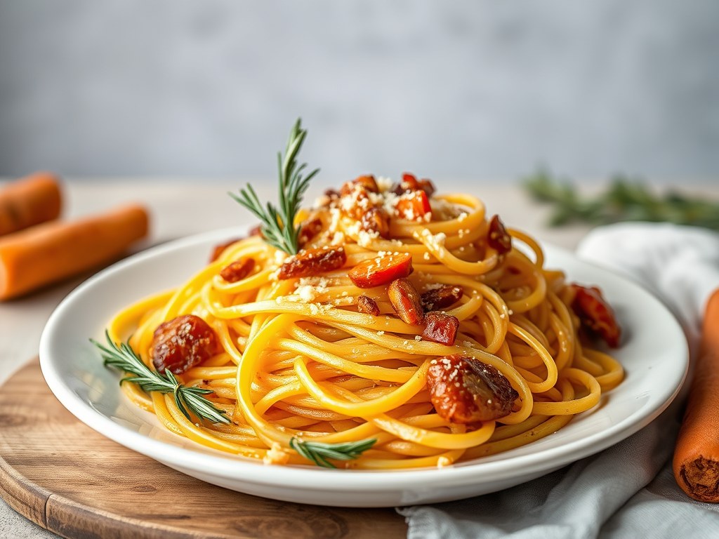Tagliatelle en konijnenbout met leffe en rozemarijn, AI-gegenereerde illustratie