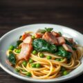 Tagliatelle met ham en groenten
