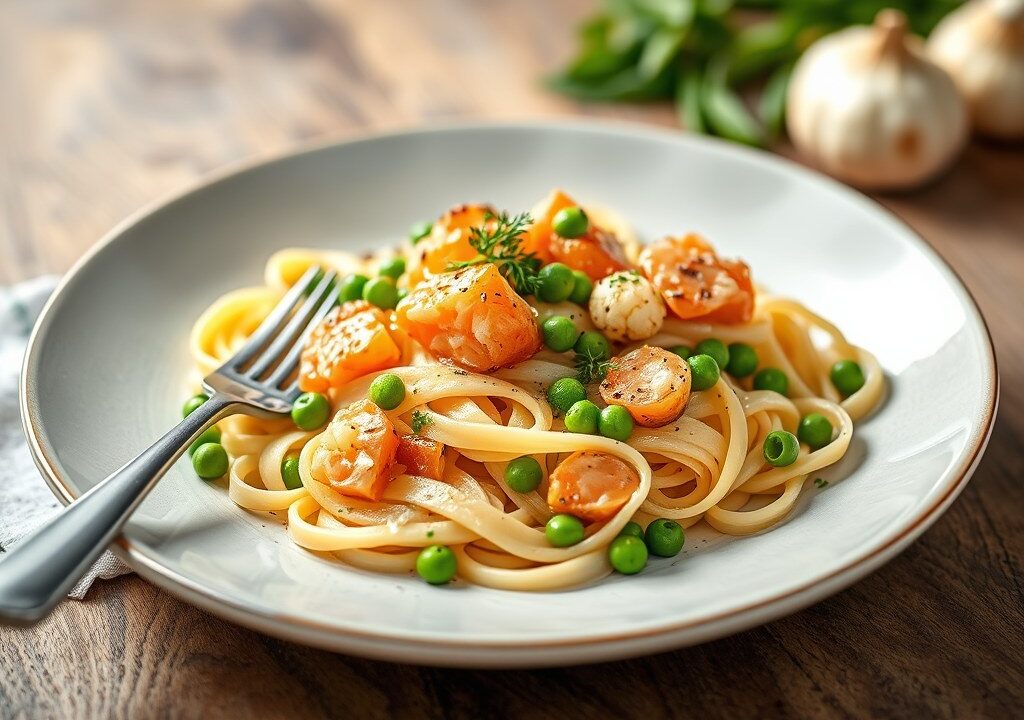 Tagliatelle met kruidenroomsaus, AI-gegenereerde illustratie