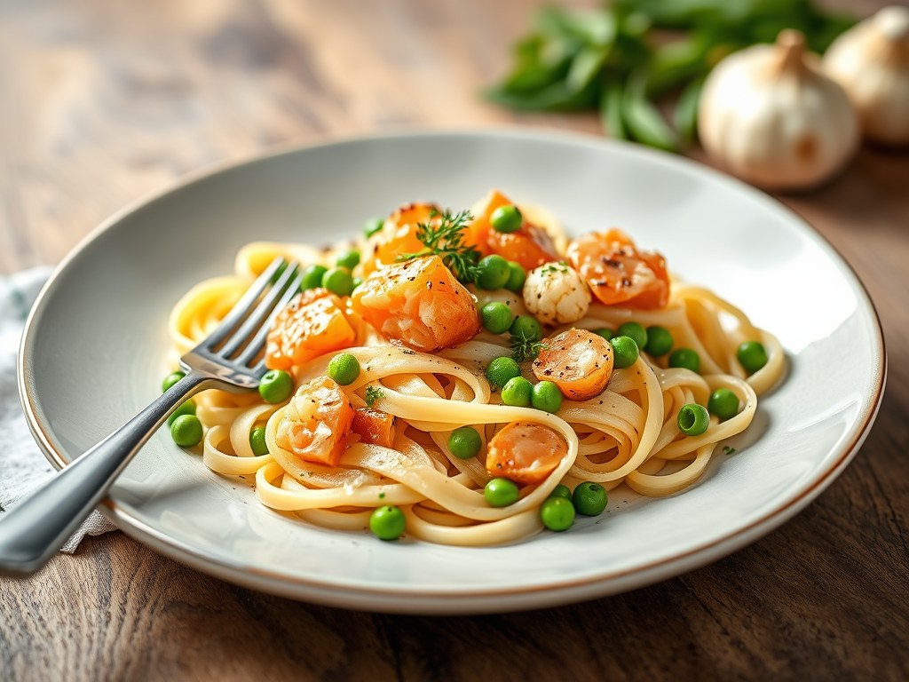 Tagliatelle met kruidenroomsaus, AI-gegenereerde illustratie