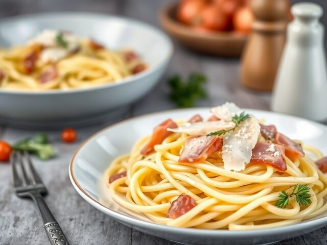 Tagliatelle met prei en ham — AI-gegenereerde illustratie