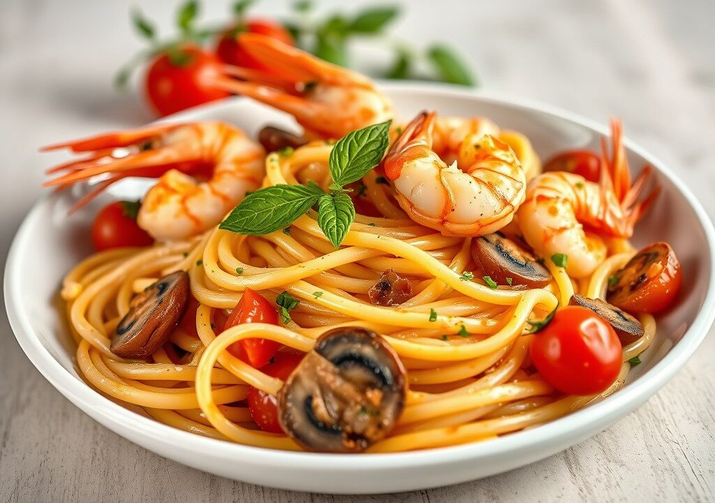 Tagliatelle met scampi’s, AI-gegenereerde illustratie