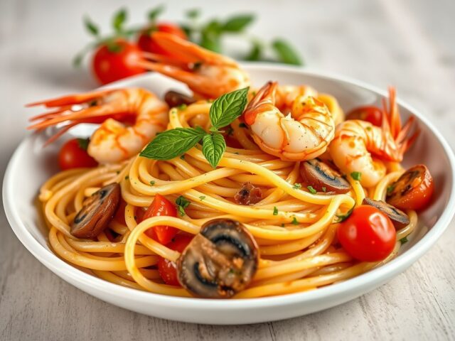 Tagliatelle met scampi’s — AI-gegenereerde illustratie