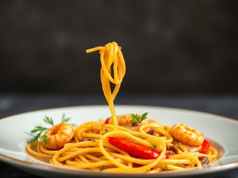 Tagliatelle met scampi in paprikasaus
