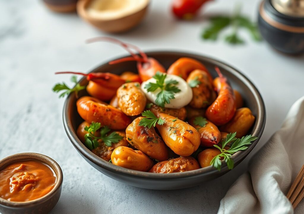 Tajine met gamba’s en chermoula, AI-gegenereerde illustratie