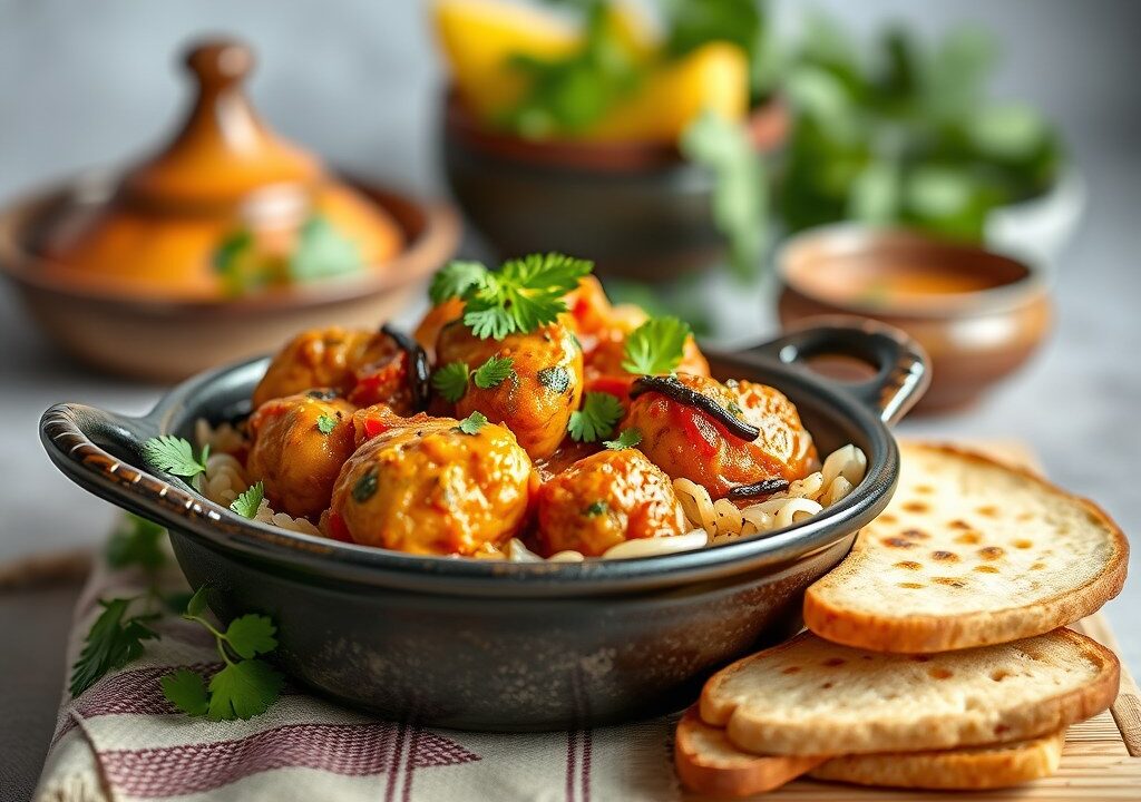 Tajine met Kip – Abrikozen – Rozijnen — AI-gegenereerde illustratie