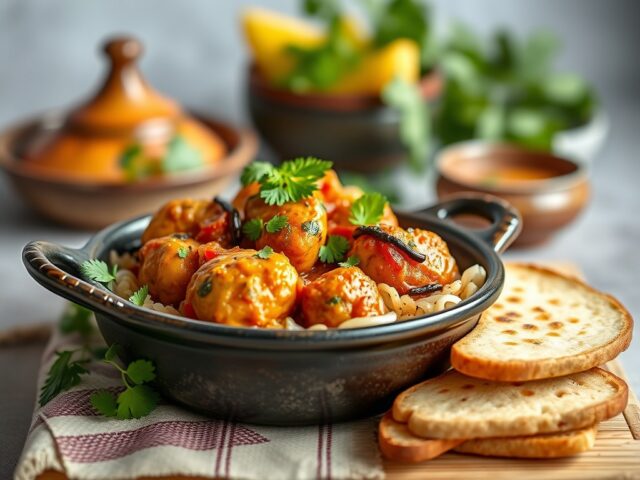 Tajine met Kip – Abrikozen – Rozijnen — AI-gegenereerde illustratie