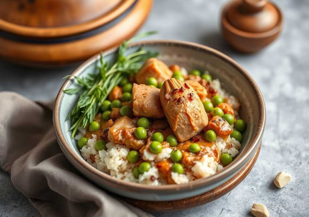 Tajine van kalfsvlees met artisjokken en erwten — AI-gegenereerde illustratie